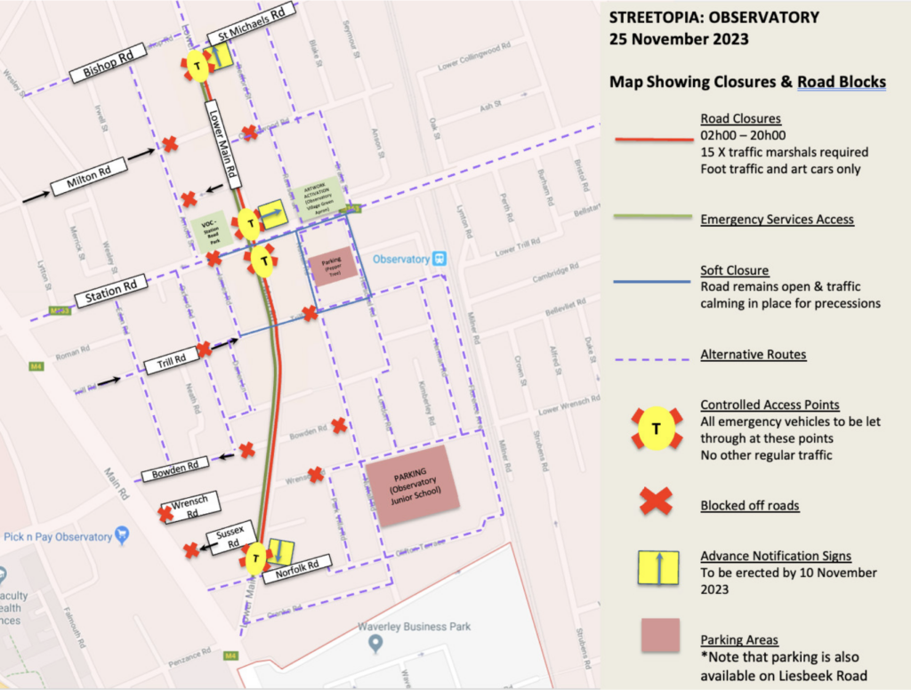 Map showing closures